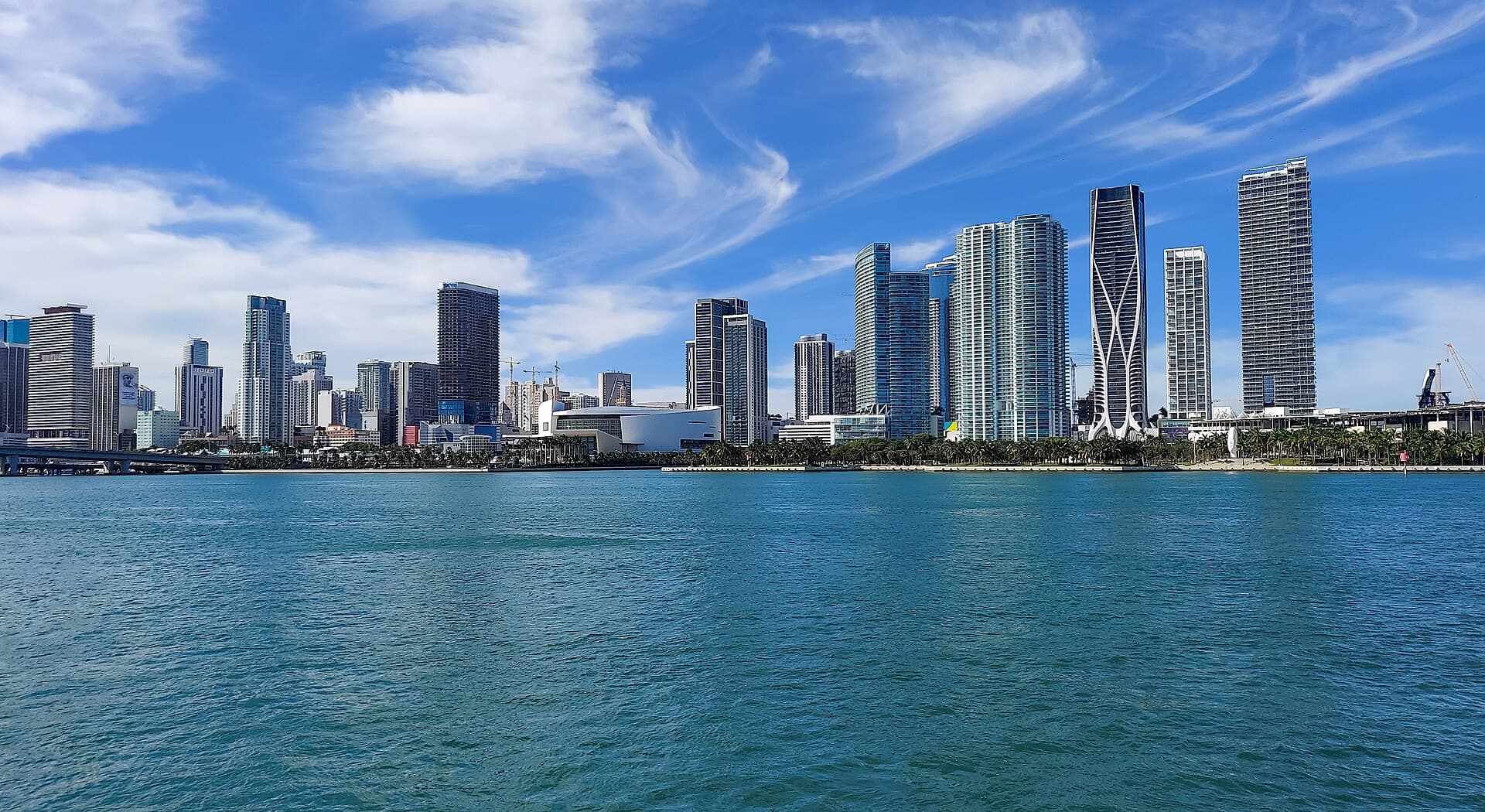 Miami skyline across the water in daylight