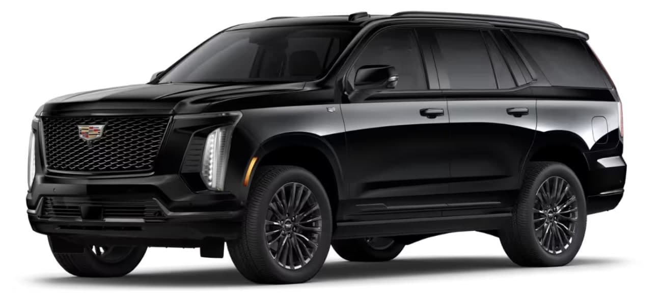 2025 Cadillac Escalade with skinny headlights and open mesh grille