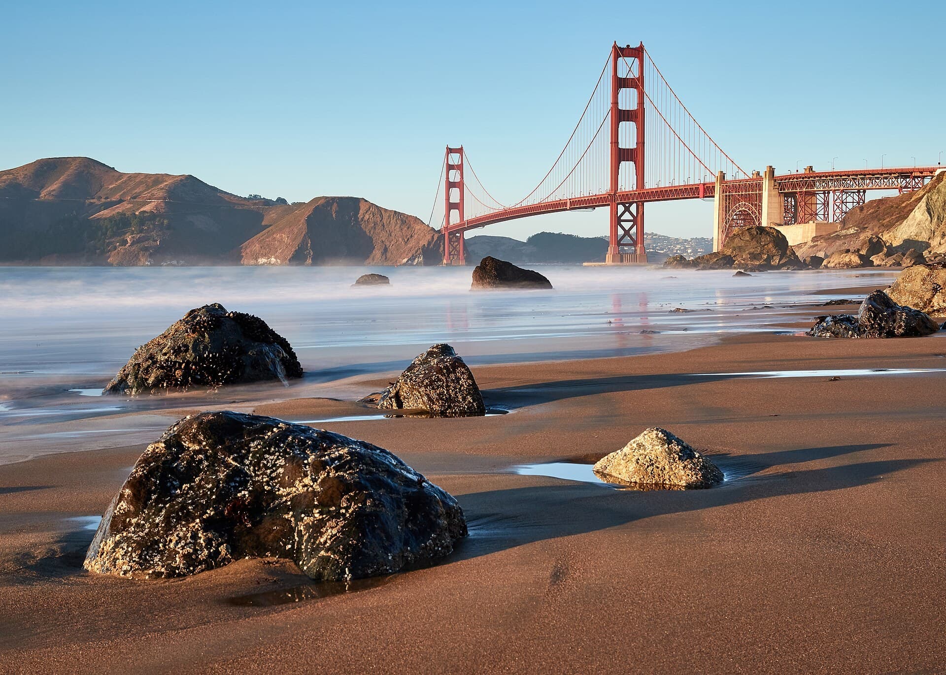 Golden Gate Bridge from Marshall's Beach, with the towers and sky