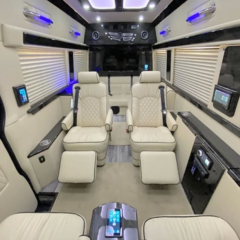 Executive Sprinter cabin with quilted leather seats