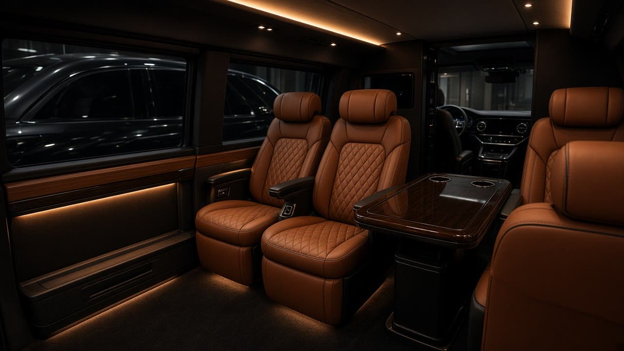 Custom V-Class leather lounge cabin